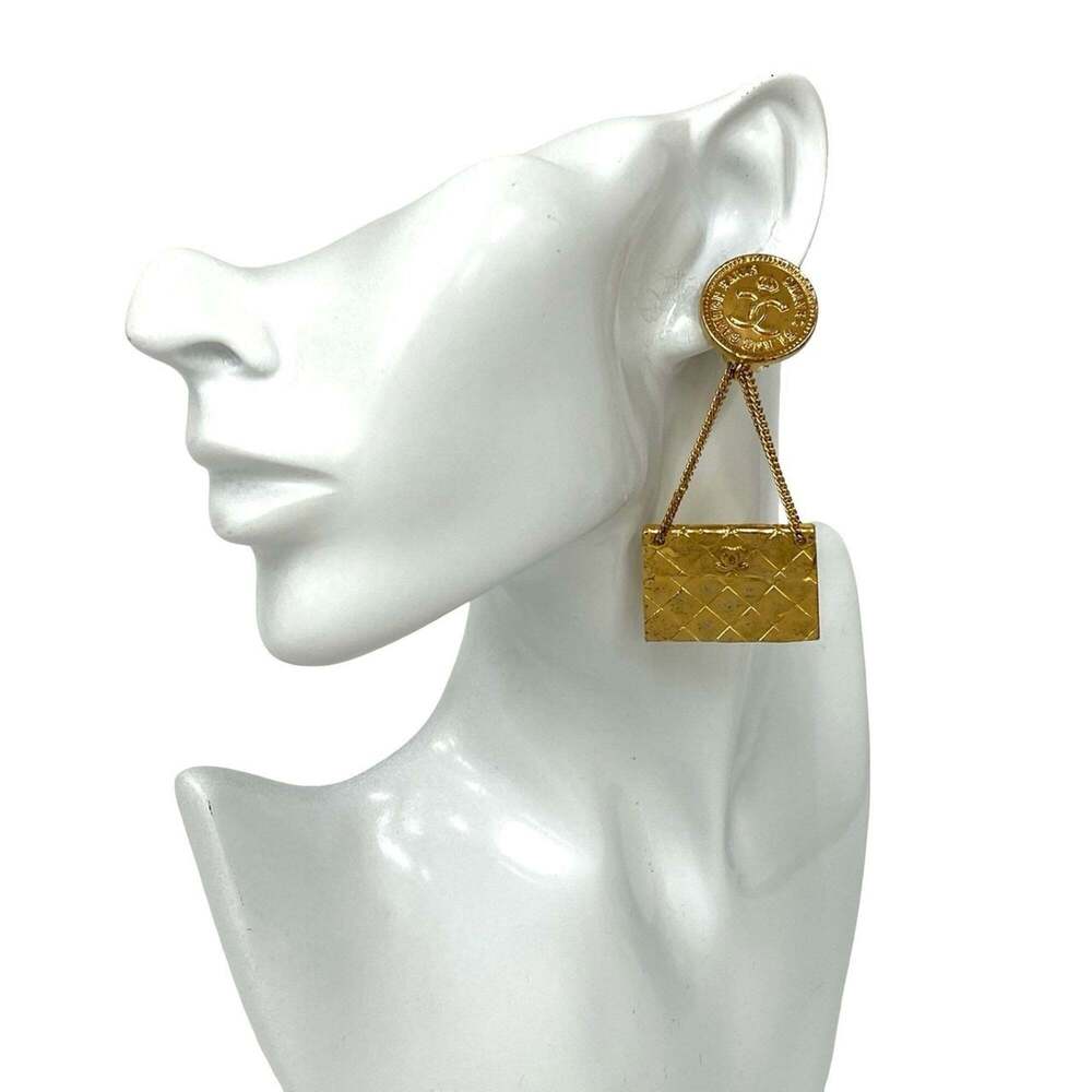 CHANEL Gold Logo Earrings - Picture 1 of 4
